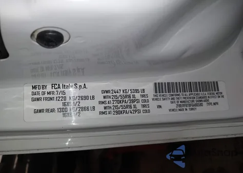 2015 Ram Promaster City Tradesman Slt from USA, damaged, VIN ZFBERFBT8F6A86580